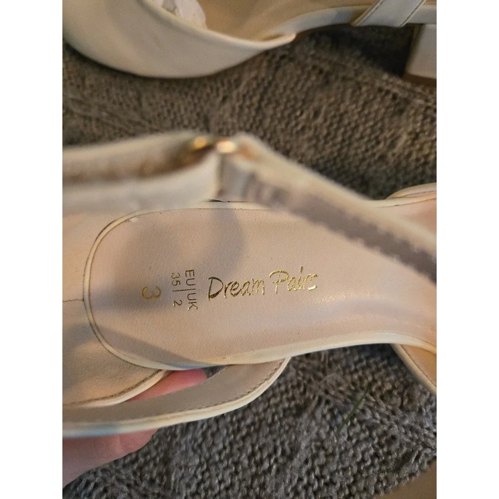 NEW - Dream Pairs Girls Cream Round Toe Block Heel Ankle Strap Pumps Size 3
